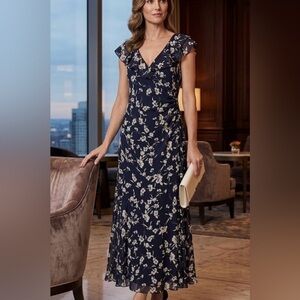 Lauren Ralph Lauren Side Ruched Floral Ruffled Maxi Dress Size 4